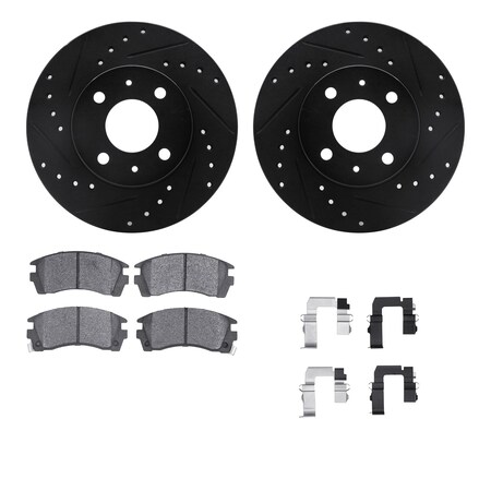 Dynamic Friction Company Front Brake Rotors-Drilled and Slotted-Black with 5000 Advanced Brake Pads includes Hardware 8512-67152